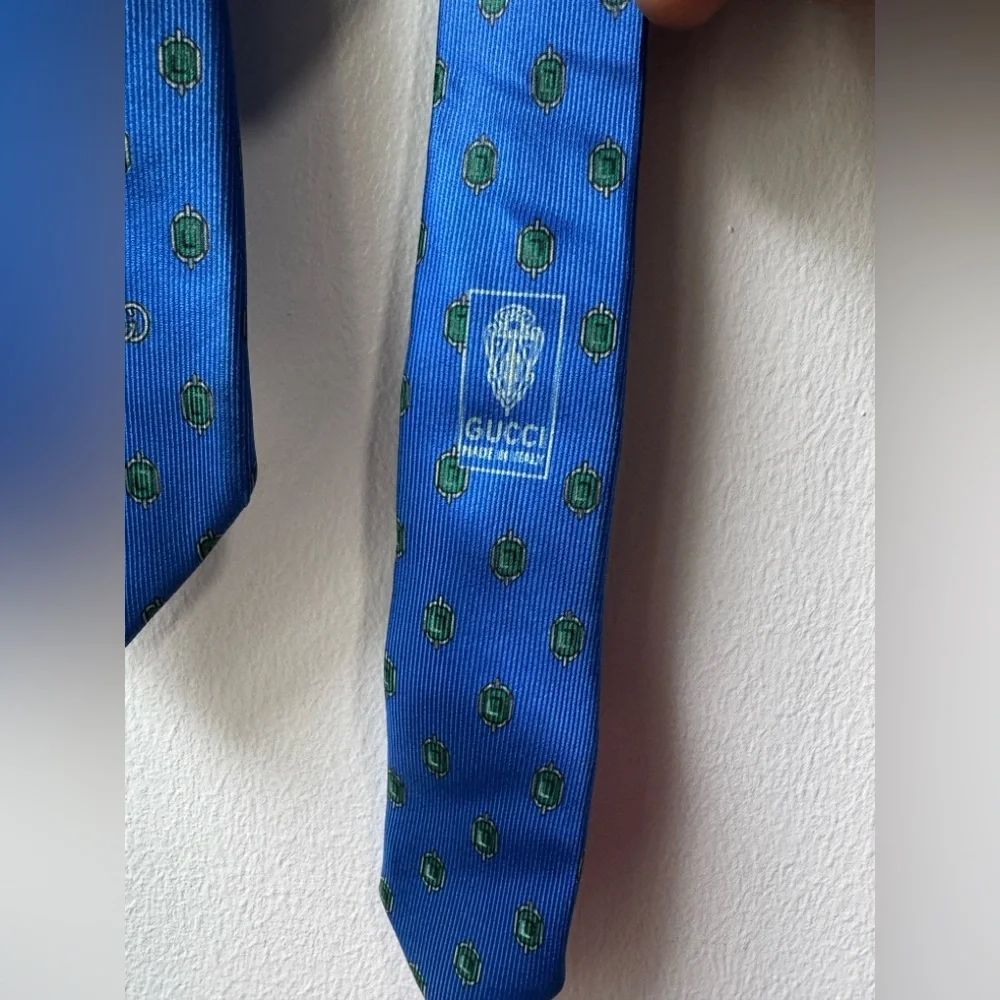 Gucci Necktie Tie 100% Silk Blue and Green Patterned Men’s